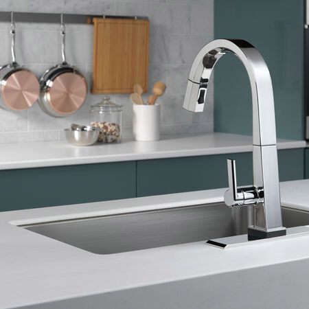 Delta  Pivotal Pull-Down Kitchen Faucet in Arctic Stainless with Touch Control
