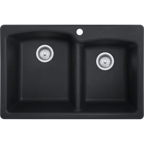 Franke Ellipse Granite Double Basin Dual-Mount Kitchen Sink in Onyx