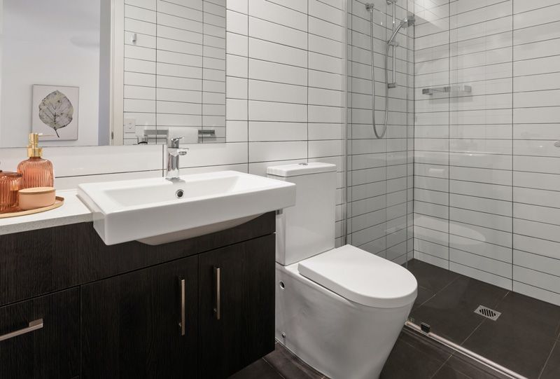 skirted toilet in a modern bathroom