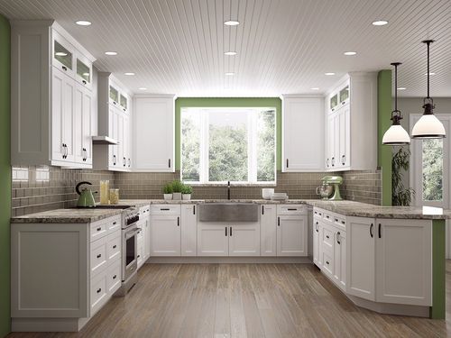 white farmhouse style kitchen with large kitchen sink base cabinet