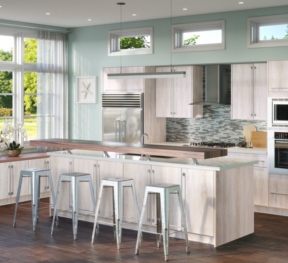 Kitchen with white installed cabinets