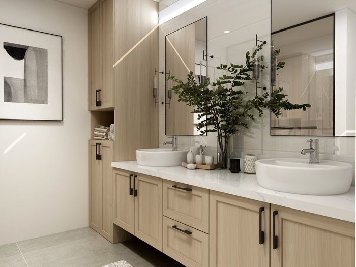 natural colored cabinets in bathroom