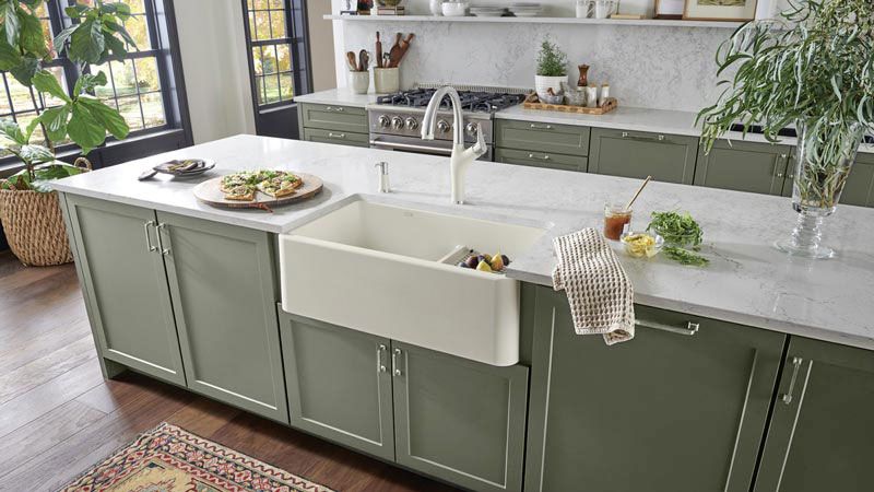 green painted cabinets