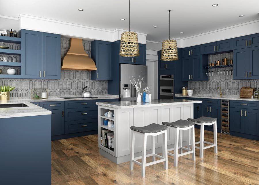 painted blue kitchen cabinets