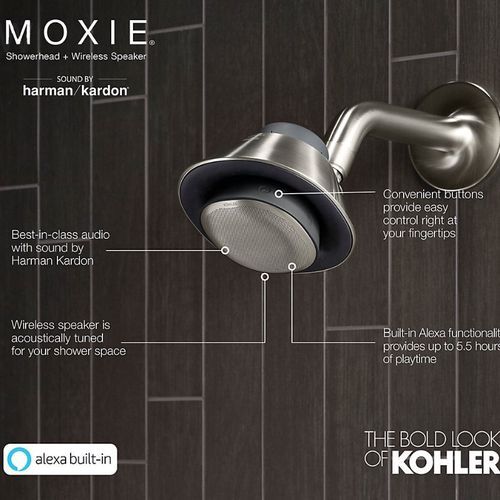 Kohler  Moxie 1.75 gpm Bluetooth Showerhead Speaker with Amazon Alexa in Matte Black information speaker