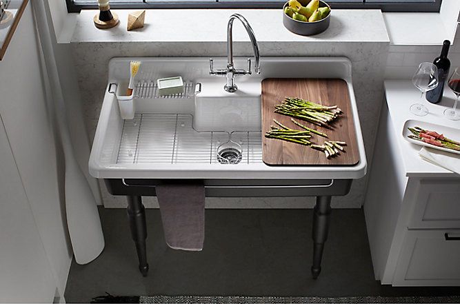 blue freestanding utility sink