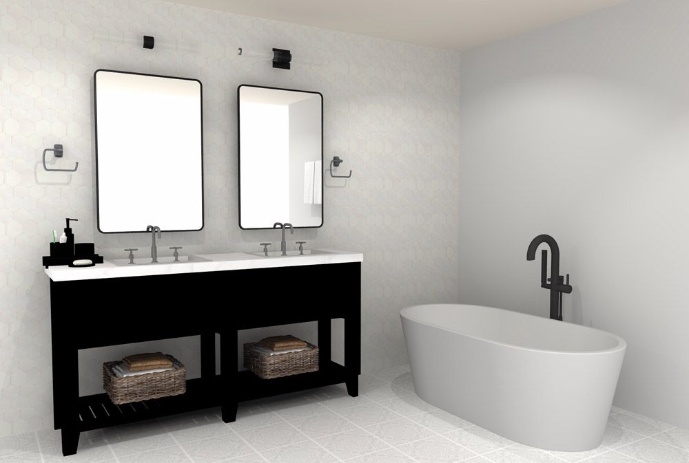 3D rendering for modern farmhouse bathroom remodel