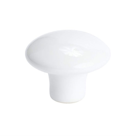 1.38" Wide Traditional Round Knob in Ceramic White
