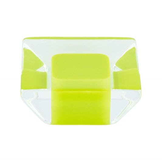 1.31" Wide Contemporary Square Knob in Transparent Lime from Core Collection