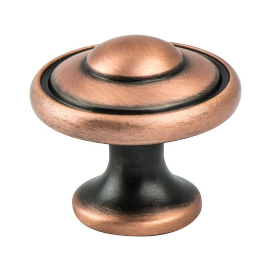 1.19" Wide Traditional Round Knob in Brushed Antique Copper from Euro Traditions Collection