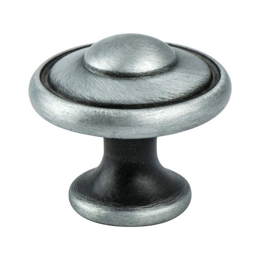 1.19" Wide Traditional Round Knob in Brushed Antique Pewter from Euro Traditions Collection