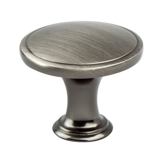 1.25" Wide Transitional Modern Round Knob in Brushed Tin from Oasis Collection