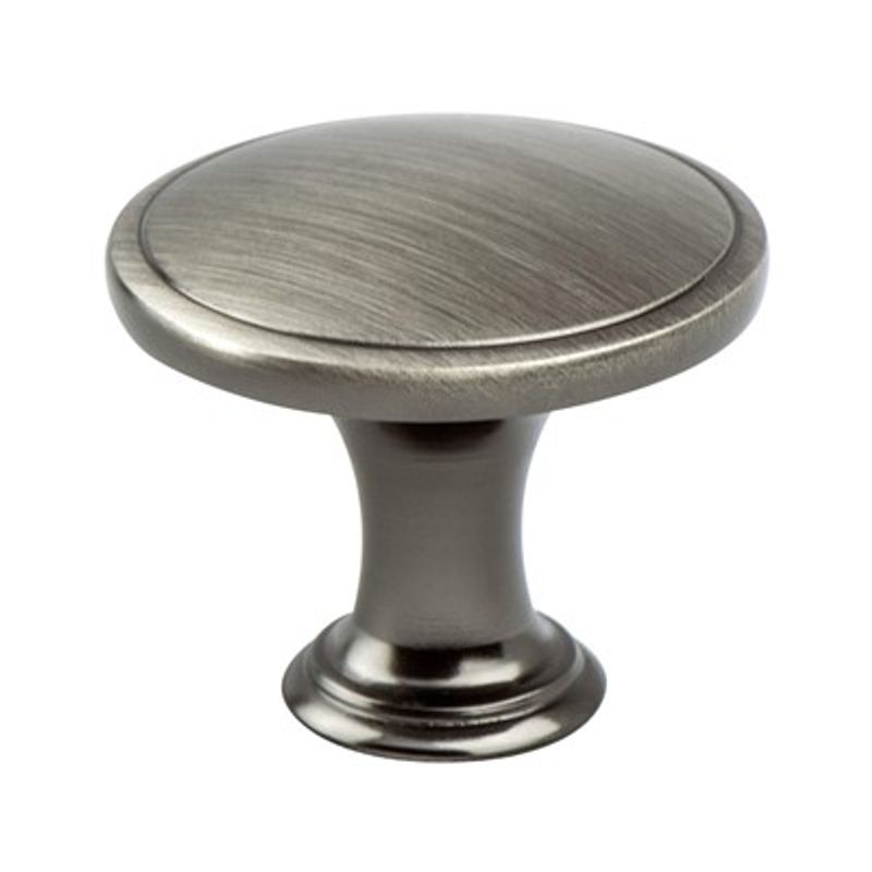 1.25' Wide Transitional Modern Round Knob in Brushed Tin from Oasis Collection