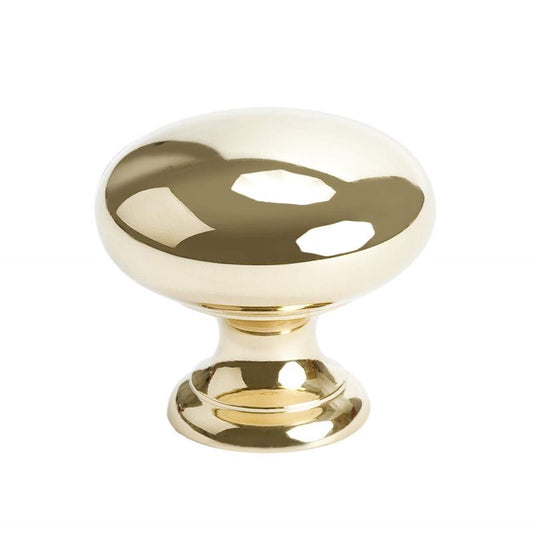 1.25" Wide Traditional Round Knob in Polished Brass from Plymouth Collection