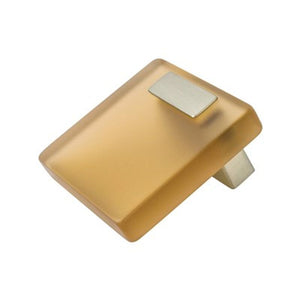 2' Wide Contemporary Square Knob in Brushed Nickel Transparent Light Brown from Quad Collection