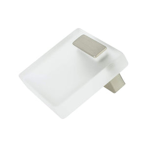 2' Wide Contemporary Square Knob in Brushed Nickel Transparent White from Quad Collection