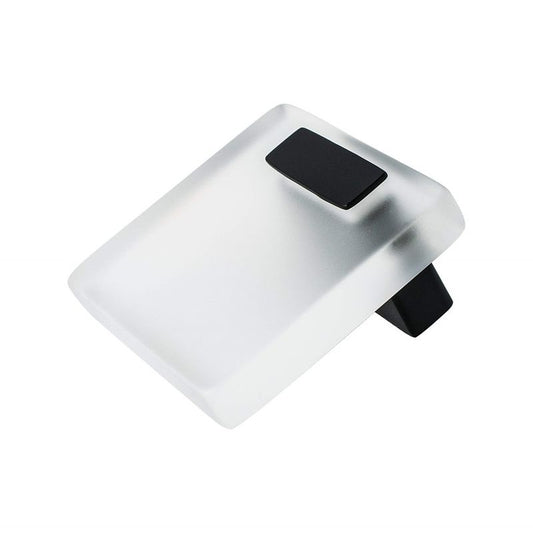 2" Wide Contemporary Square Knob in Matte Black Transparent White from Quad Collection