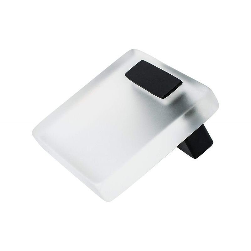 2' Wide Contemporary Square Knob in Matte Black Transparent White from Quad Collection