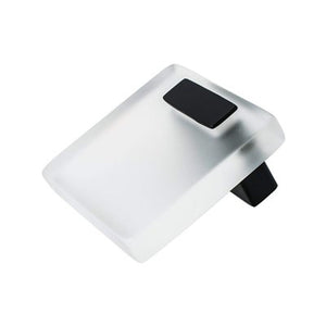 2' Wide Contemporary Square Knob in Matte Black Transparent White from Quad Collection