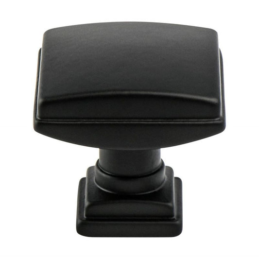 1.25" Wide Traditional Square Knob in Matte Black from Tailored Collection