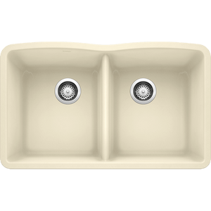 Diamond 32.06' Granite 50/50 Double-Basin Undermount Kitchen Sink in Biscuit (32' x 19.25' x 9.5')