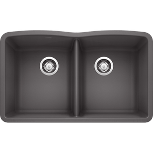 Diamond 32' Granite 50/50 Double-Basin Undermount Kitchen Sink in Cinder (32' x 19.25' x 9.5')