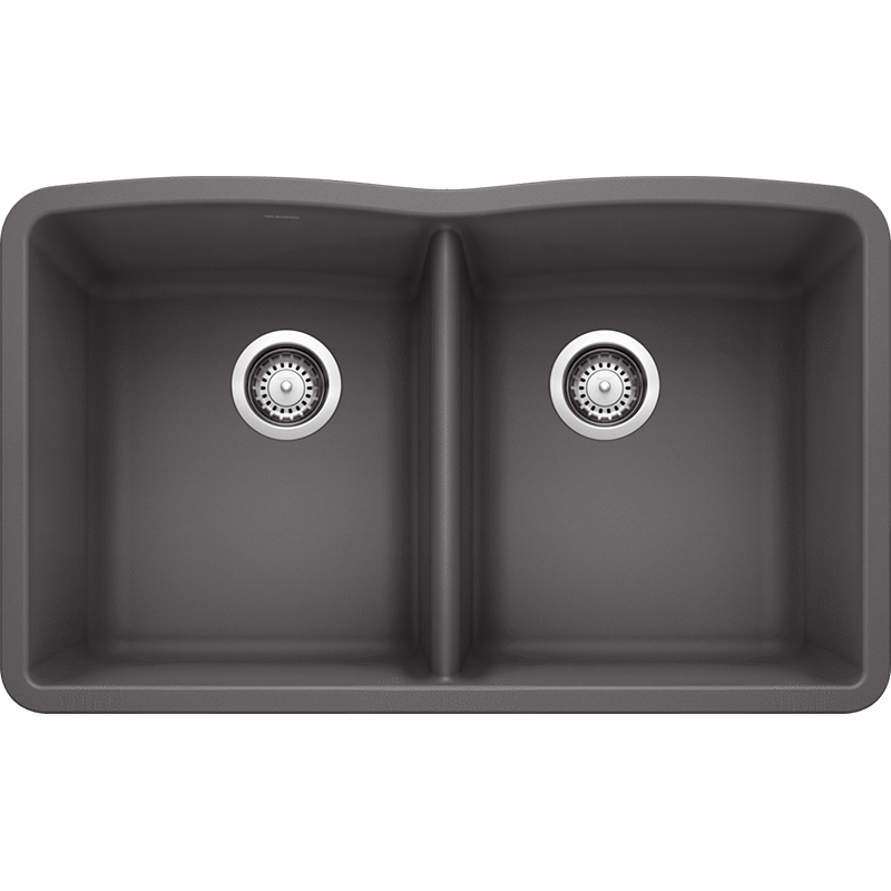 Diamond 32' Granite 50/50 Double-Basin Undermount Kitchen Sink in Cinder (32' x 19.25' x 9.5')