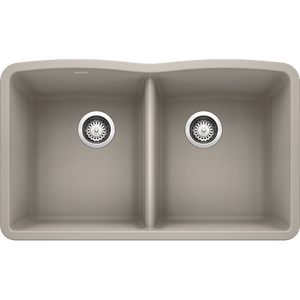 Diamond 32' Granite 50/50 Double-Basin Undermount Kitchen Sink in Concrete Grey (32' x 19.25' x 9.5')