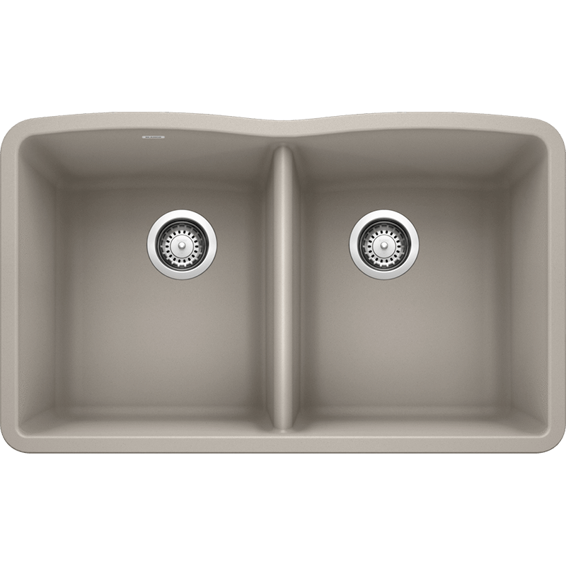 Diamond 32' Granite 50/50 Double-Basin Undermount Kitchen Sink in Concrete Grey (32' x 19.25' x 9.5')