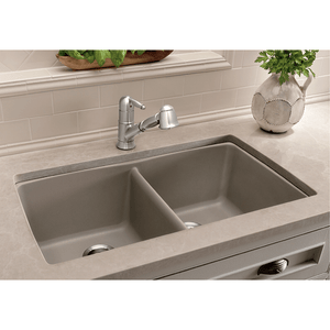 Diamond 32' Granite 50/50 Double-Basin Undermount Kitchen Sink in Concrete Grey (32' x 19.25' x 9.5')