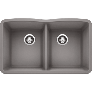 Diamond 32.06' Granite 50/50 Double-Basin Undermount Kitchen Sink in Metallic Grey (32' x 19.25' x 9.5')