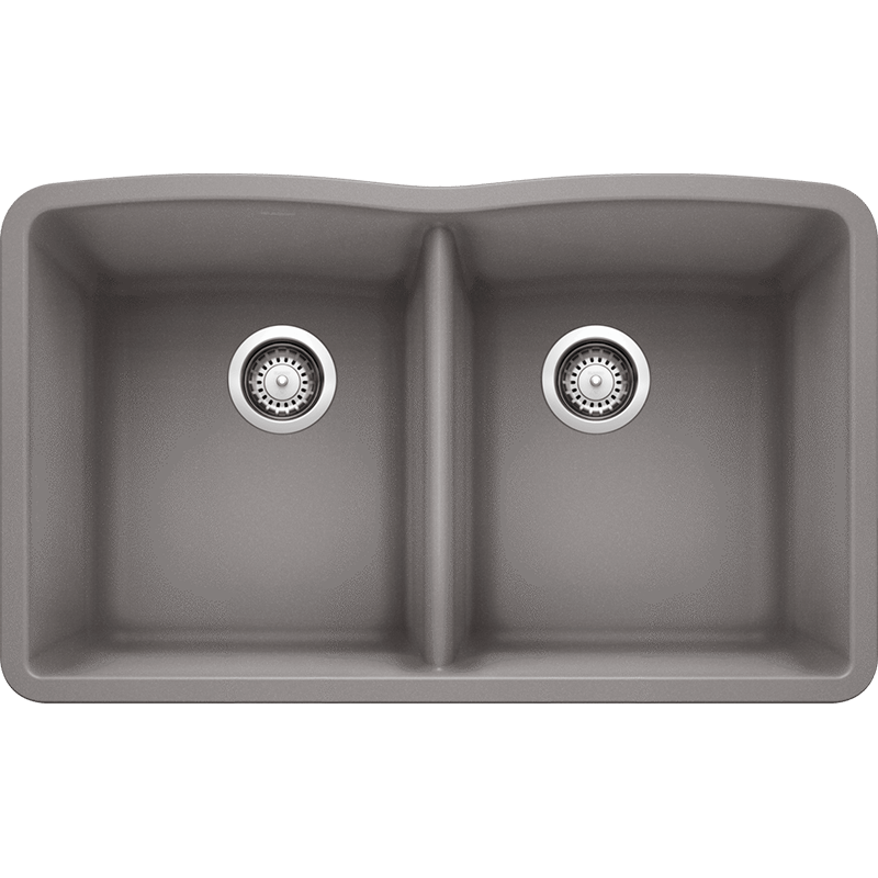 Diamond 32.06' Granite 50/50 Double-Basin Undermount Kitchen Sink in Metallic Grey (32' x 19.25' x 9.5')