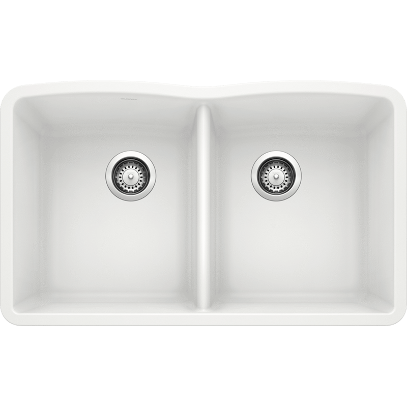 Diamond 32.06' Granite 50/50 Double-Basin Undermount Kitchen Sink in White (32' x 19.25' x 9.5')