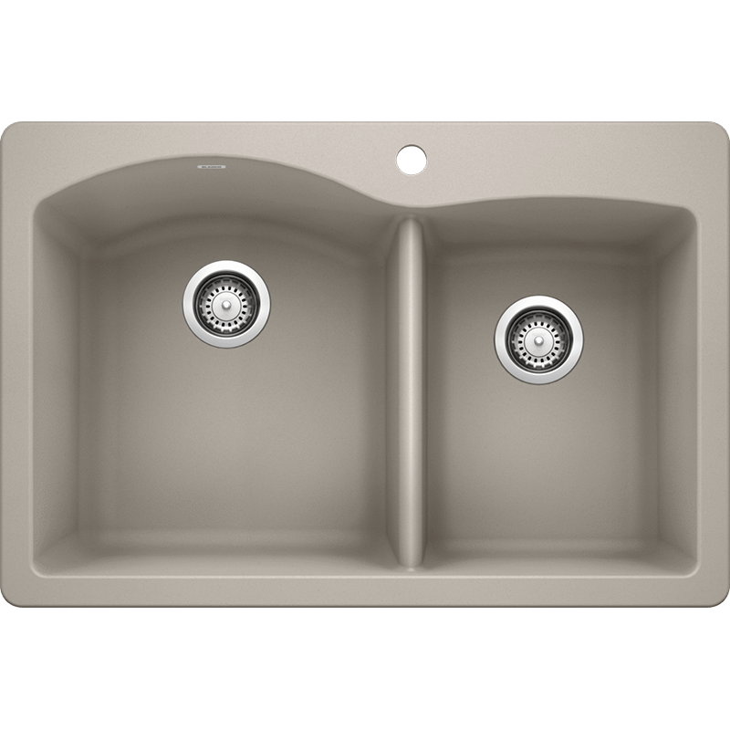 Diamond 33' Granite 60/40 Double-Basin Dual-Mount Kitchen Sink in Concrete Grey (33' x 22' x 9.5')