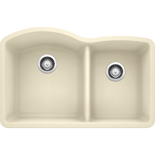 Diamond 32" Granite 60/40 Double-Basin Undermount Kitchen Sink in Biscuit (32" x 20.84" x 9.5")