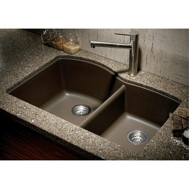 Diamond 32' Granite 60/40 Double-Basin Undermount Kitchen Sink in Cafe Brown (32' x 20.84' x 9.5')