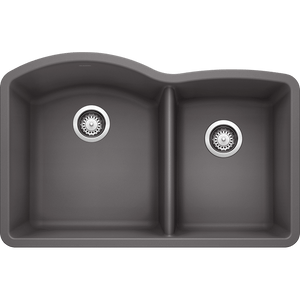 Diamond 32' Granite 60/40 Double-Basin Undermount Kitchen Sink in Cinder (32' x 20.84' x 9.5')