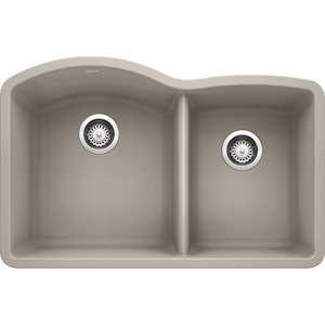 Diamond 32' Granite 60/40 Double-Basin Undermount Kitchen Sink in Concrete Grey (32' x 20.84' x 9.5')