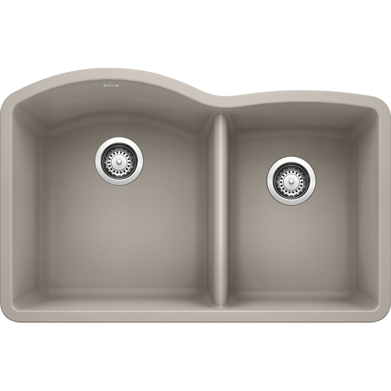 Diamond 32' Granite 60/40 Double-Basin Undermount Kitchen Sink in Concrete Grey (32' x 20.84' x 9.5')