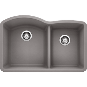 Diamond 32' Granite 60/40 Double-Basin Undermount Kitchen Sink in Metallic Grey (32' x 20.84' x 9.5')