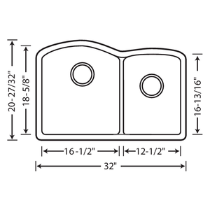 Diamond 32' Granite 60/40 Double-Basin Undermount Kitchen Sink (with Low-Divide) in Concrete Grey (32' x 2.84' x 9.5')