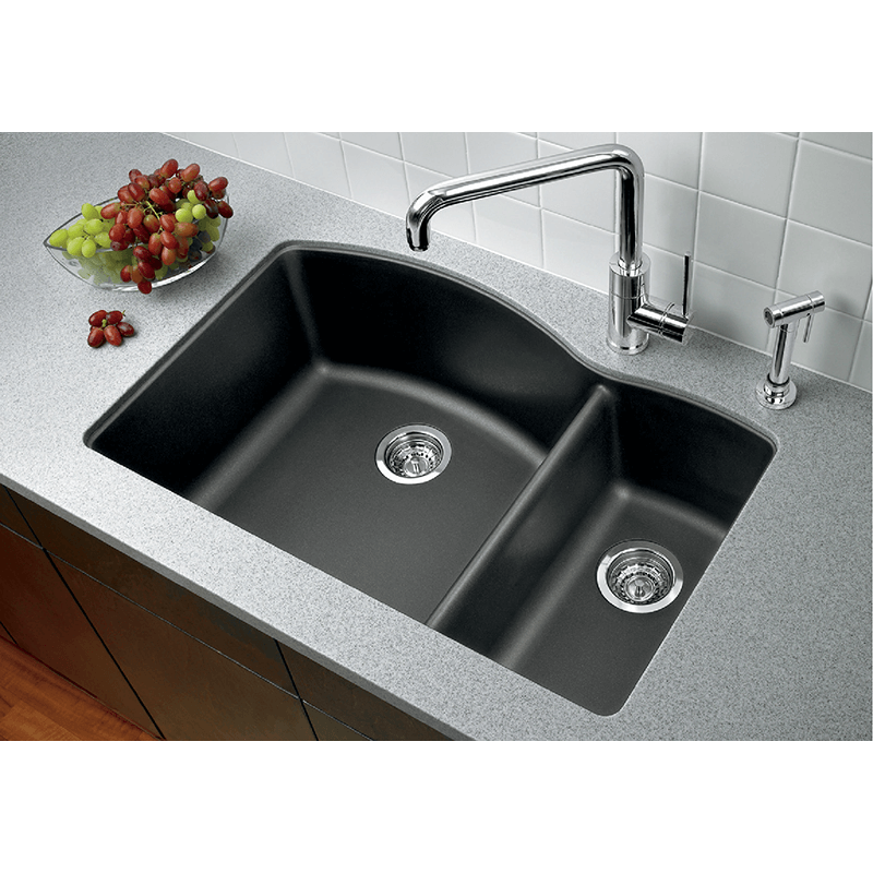 Diamond 33' Granite 70/30 Double-Basin Dual-Mount Kitchen Sink in Concrete Grey (33' x 22' x 9.5')
