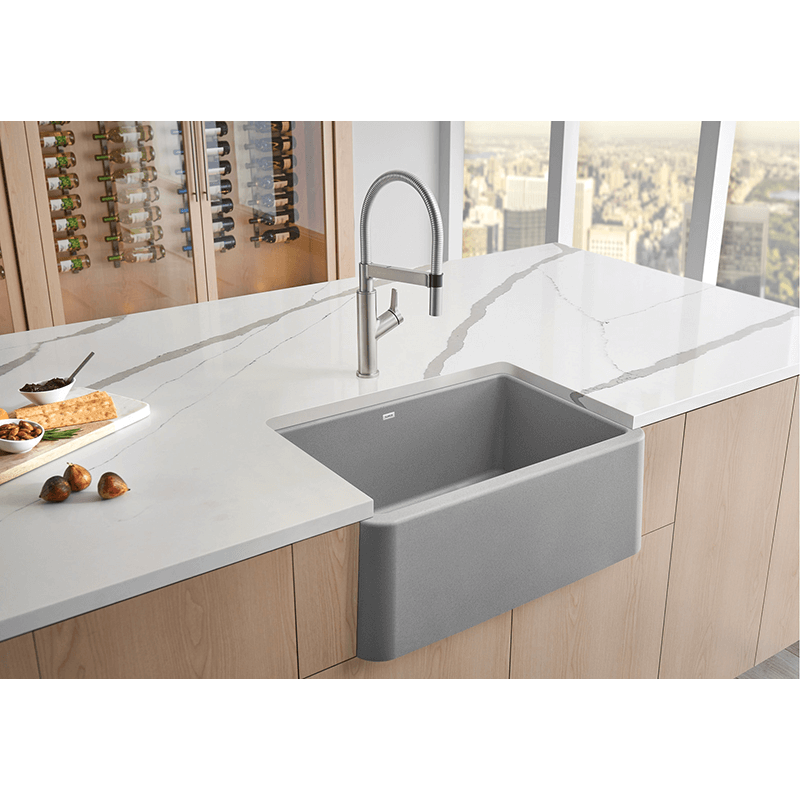 Ikon 27' Granite Single-Basin Farmhouse Apron Kitchen Sink in Concrete Grey (27' x 19' x 9.25')