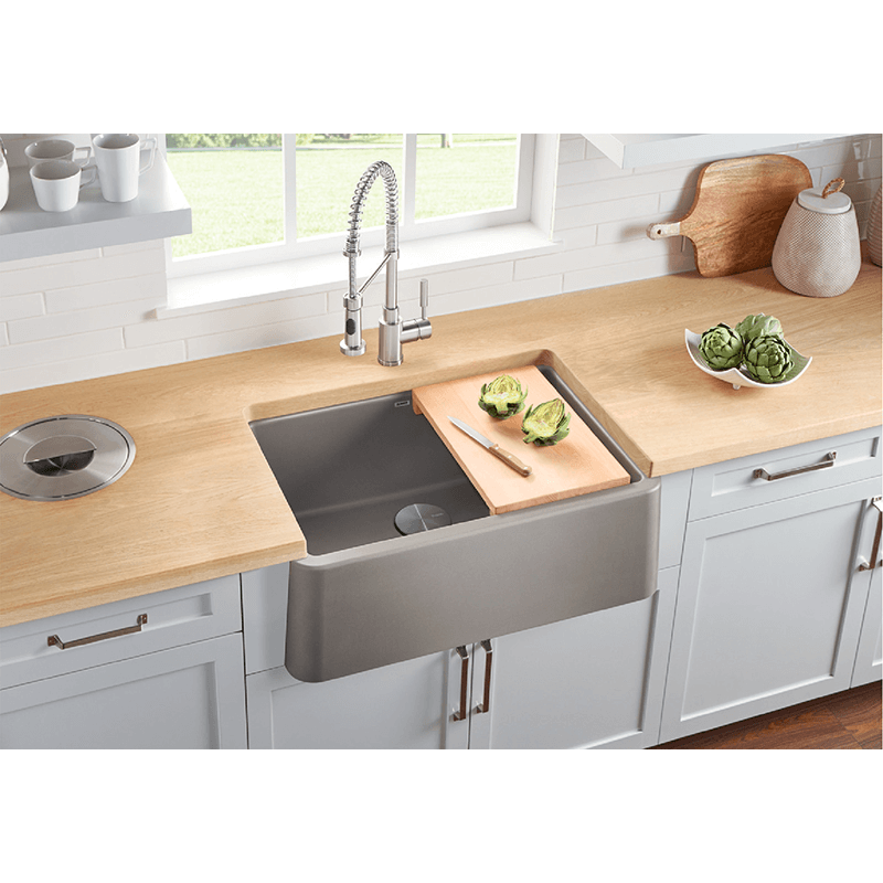 Ikon 29.31' Siligranit Single-Basin Farmhouse Apron Kitchen Sink in Concrete Grey (29.31' x 18.25' x 9.25')