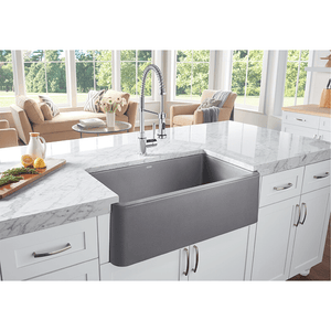 Ikon 32.31' Granite Single-Basin Farmhouse Apron Kitchen Sink in Concrete Grey (32.31' x 18.31' x 9.25')