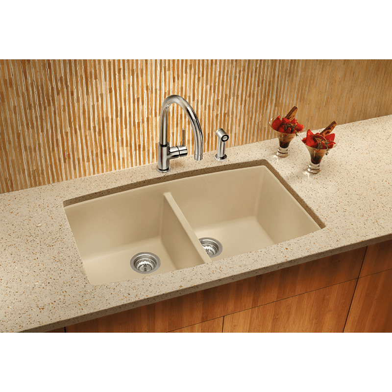 Performa 33' Granite 50/50 Double-Basin Undermount Kitchen Sink in White (33' x 20' x 10')