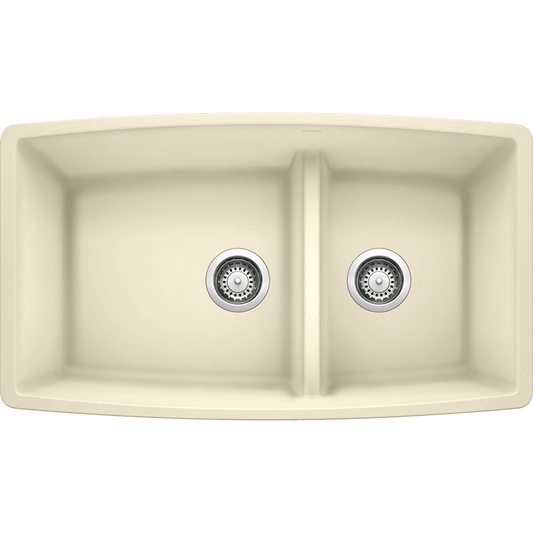 Performa 33" Granite 60/40 Double-Basin Undermount Kitchen Sink in Biscuit (33" x 19" x 10")