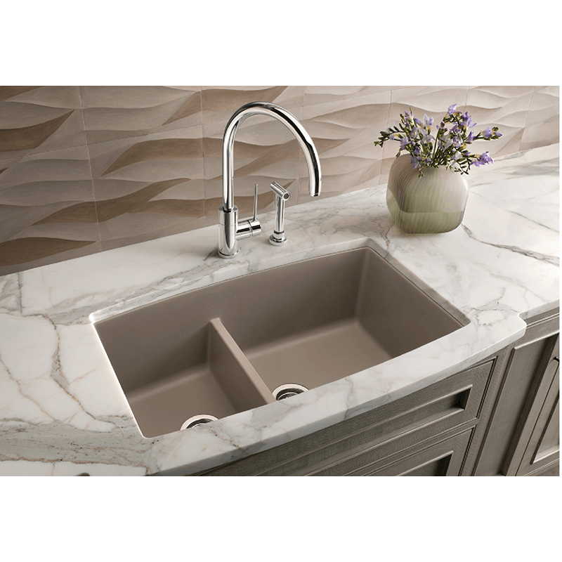 Performa 33' Granite 60/40 Double-Basin Undermount Kitchen Sink in Concrete Grey (33' x 19' x 10')