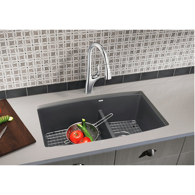 Performa 33' Granite 60/40 Double-Basin Undermount Kitchen Sink in Concrete Grey (33' x 19' x 10')
