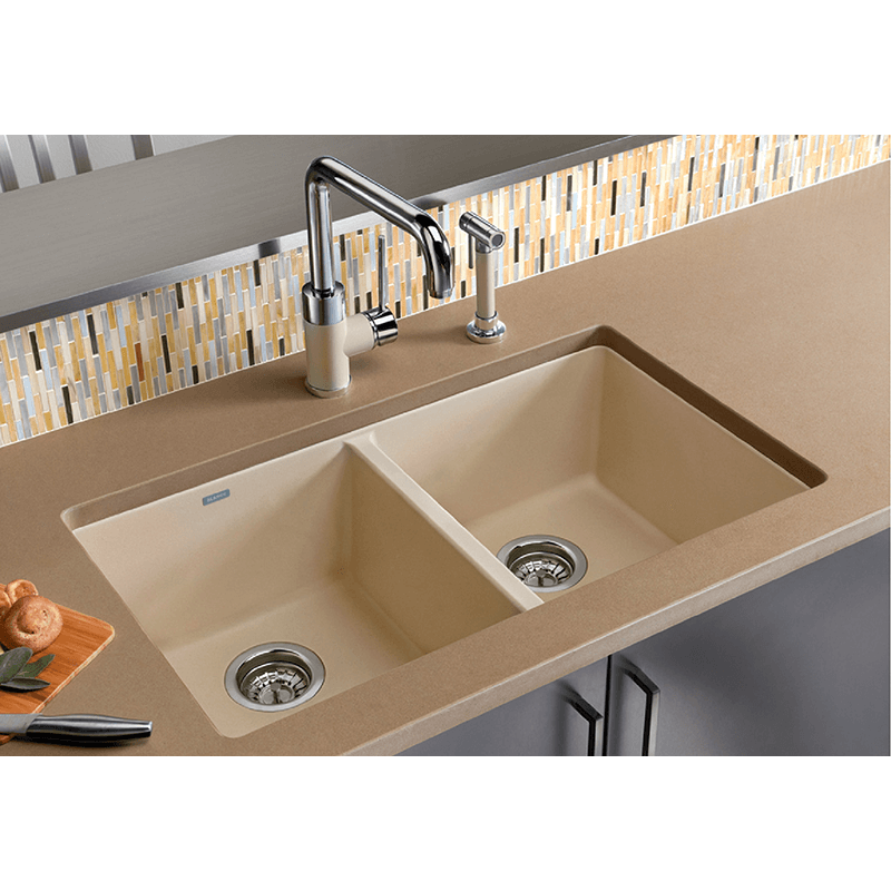 Precis 29.75' Granite 50/50 Double-Basin Undermount Kitchen Sink in Anthracite (29.75' x 18.13' x 8')